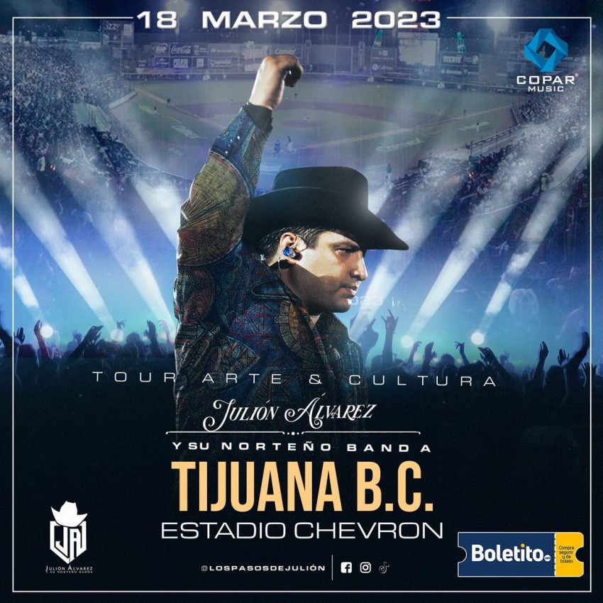 Julión Álvarez en el Estadio Chevron de Tijuana, BC, marzo 2023 Dónde