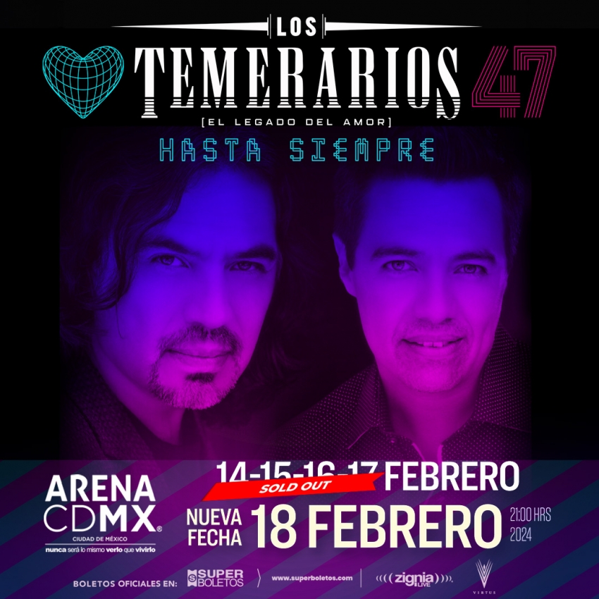 Los Temerarios en la Arena CDMX, Febrero 2024 Dónde Hay Feria