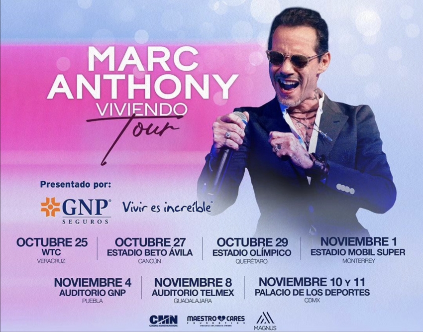 Marc Anthony, Viviendo Tour México 2023 fechas, ciudades, recintos y