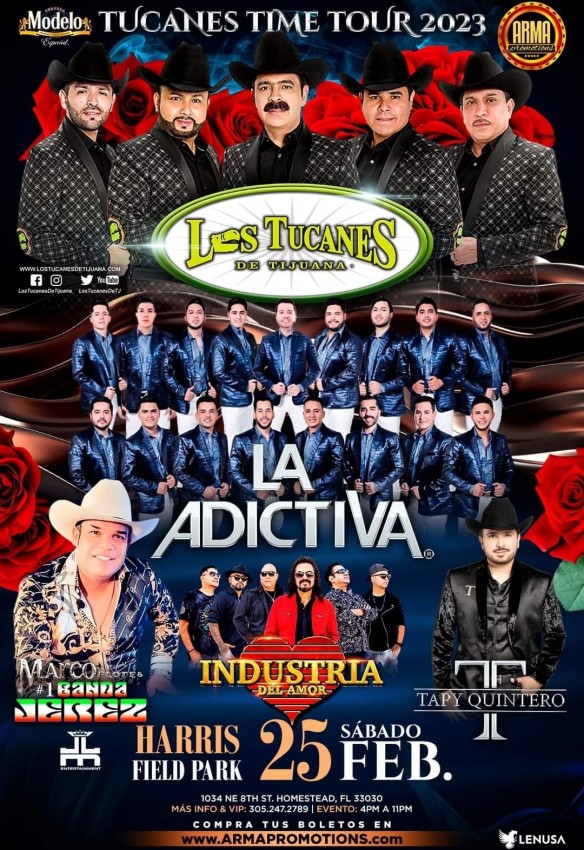 Tucanes de Tijuana y La Adictiva en Homestead, FL, Febrero 2023 DÓNDE