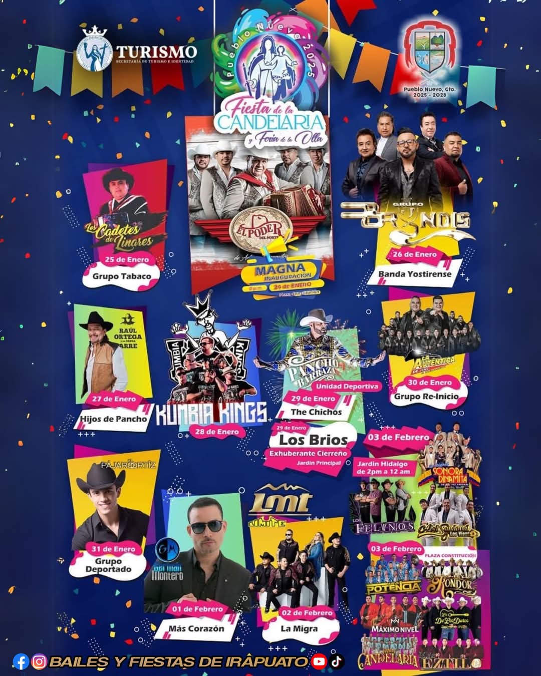 Cartelera artística - Fiestas de la Candelaria y Feria de la Olla Pueblo Nuevo 2025