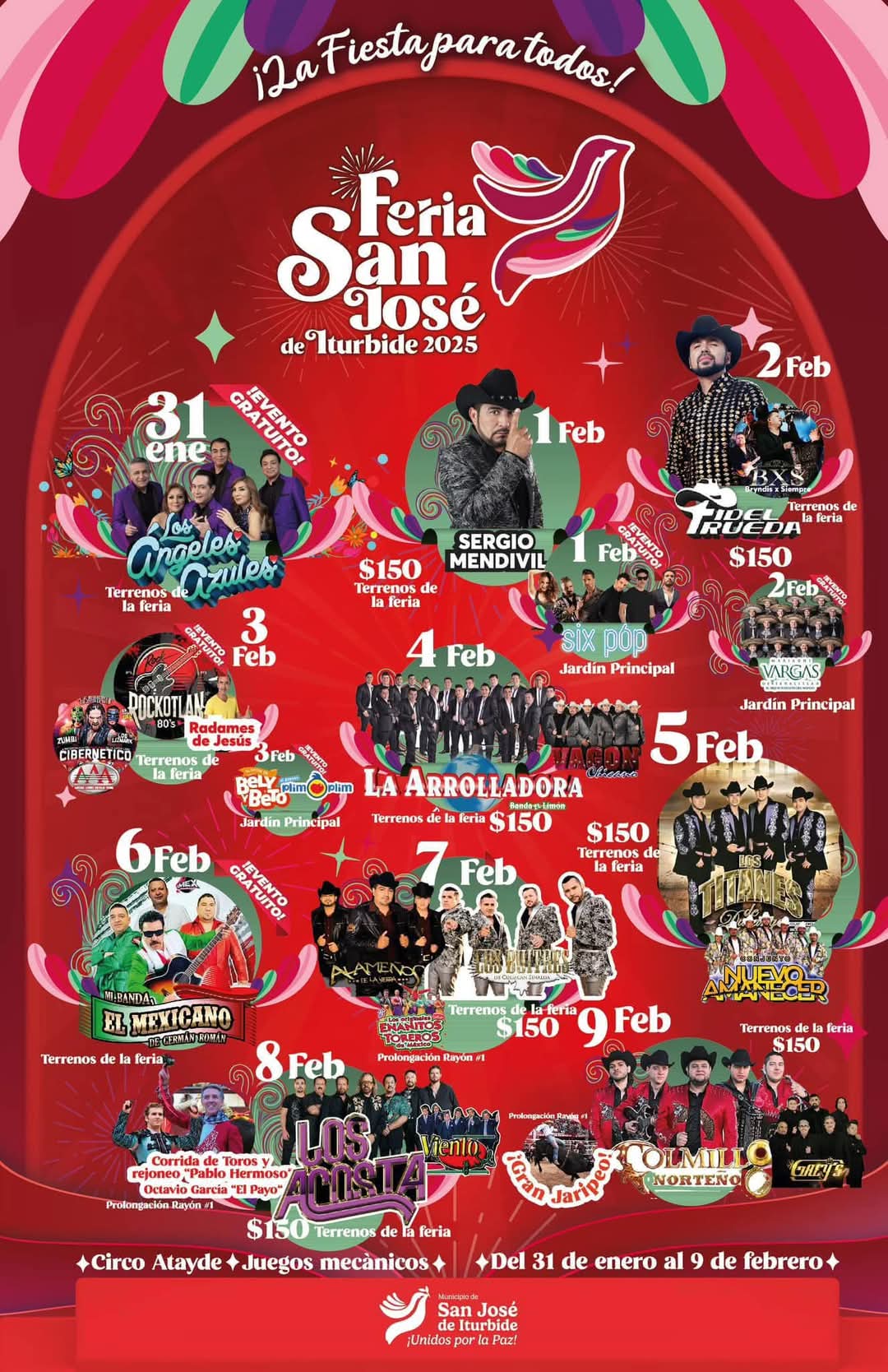 Cartelera artística Feria Regional San José Iturbide 2025
