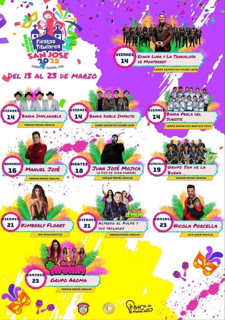 Cartelera Completa de las Fiestas Titulares San José Lerdo de Tejada 2025