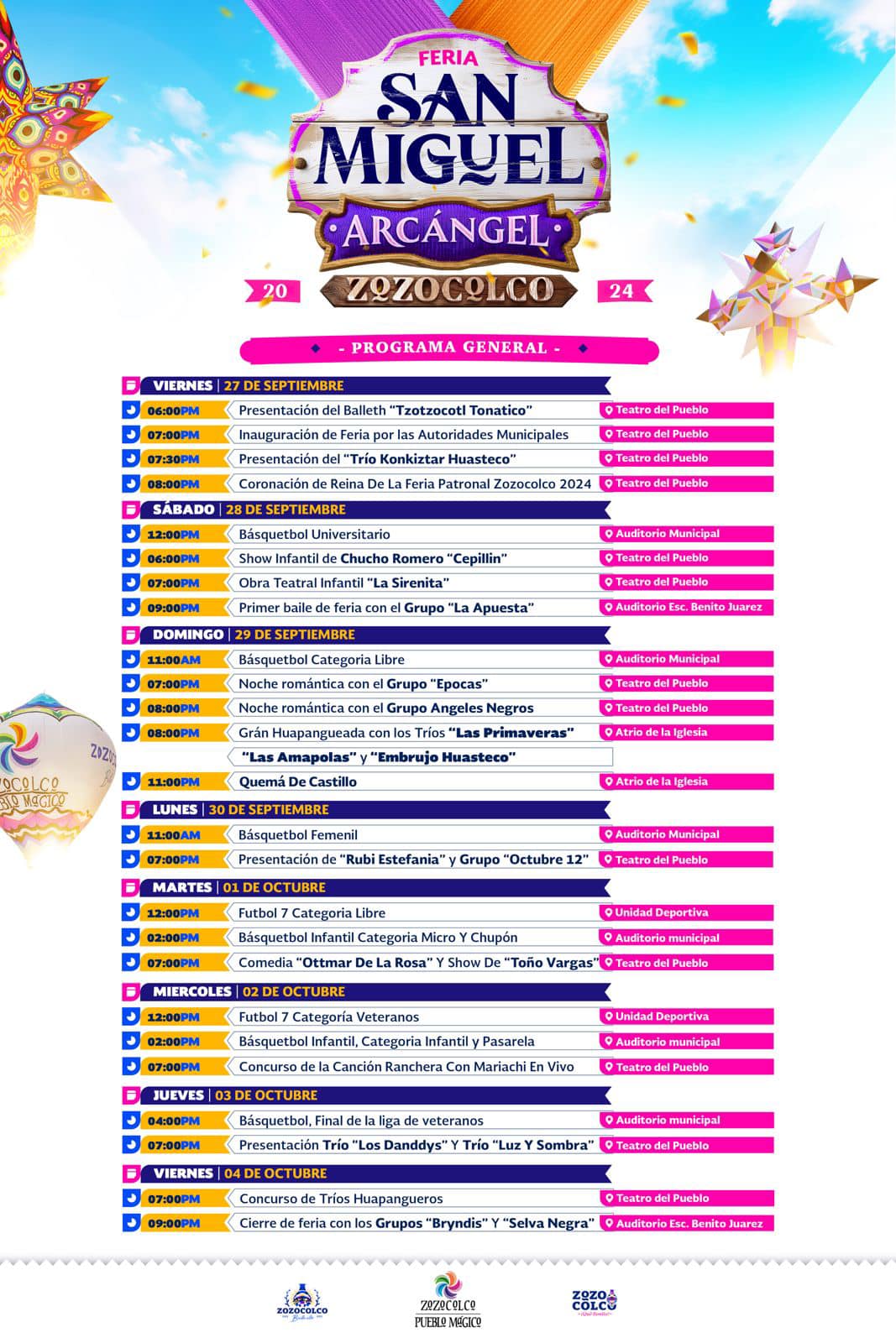 Programa Feria San Miguel Arcángel Zozocolco 2024