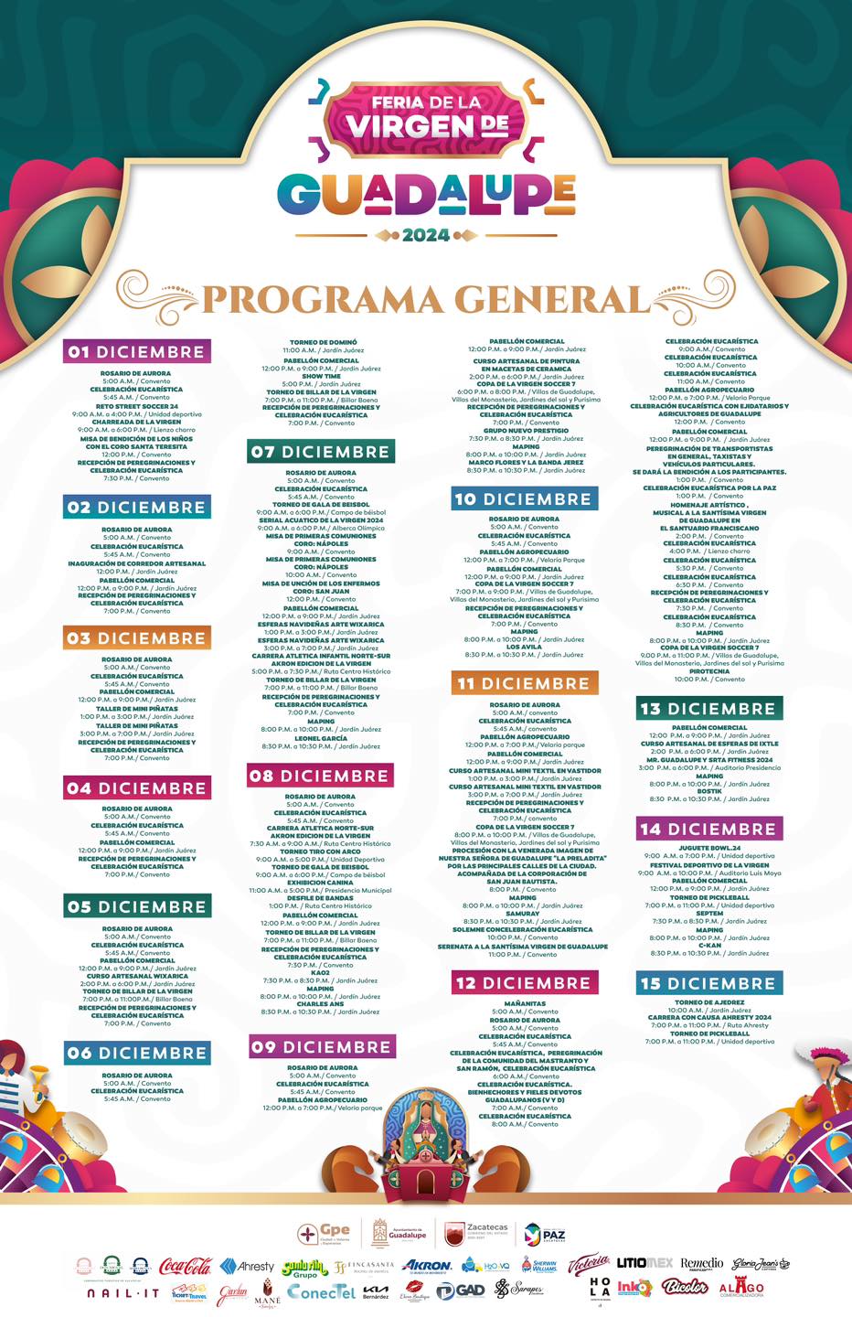 Programa completo Feria Estatal de la Virgen de Guadalupe 2024