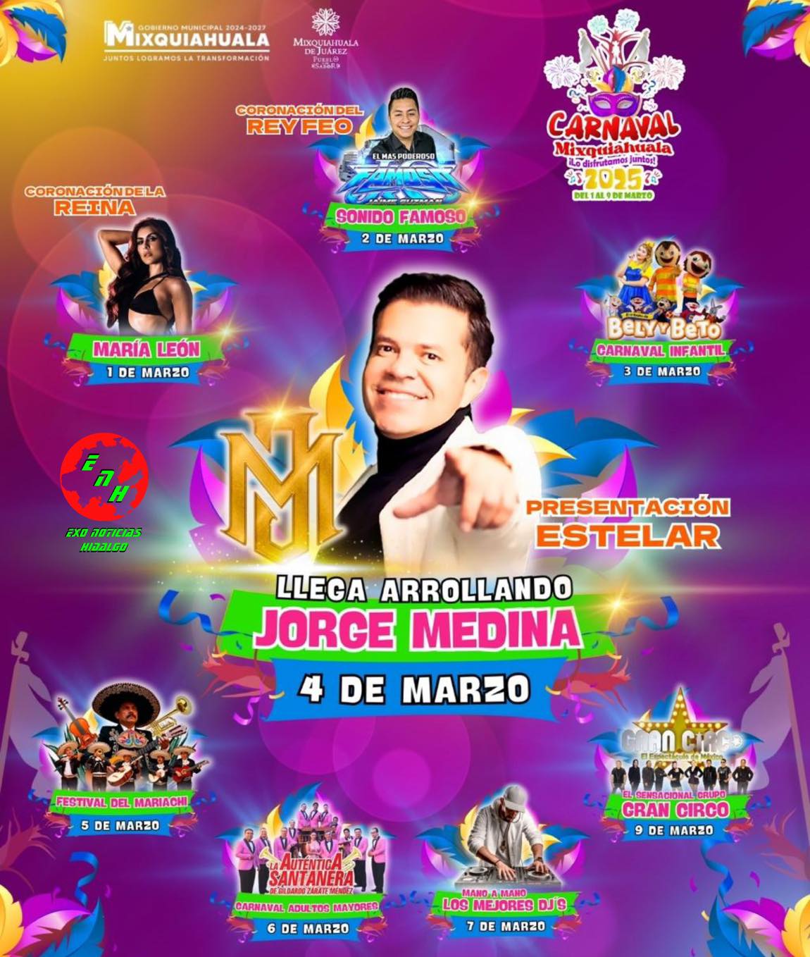 Cartelera artística Carnaval Mixquiahuala 2025