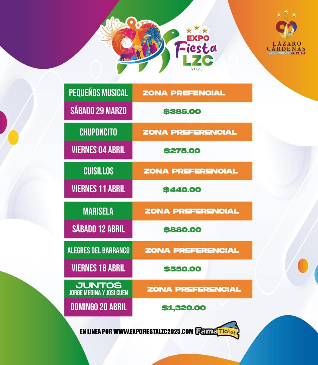 Precios para los eventos estelares de la Expo Fiesta LZC Lázaro Cárdenas 2025