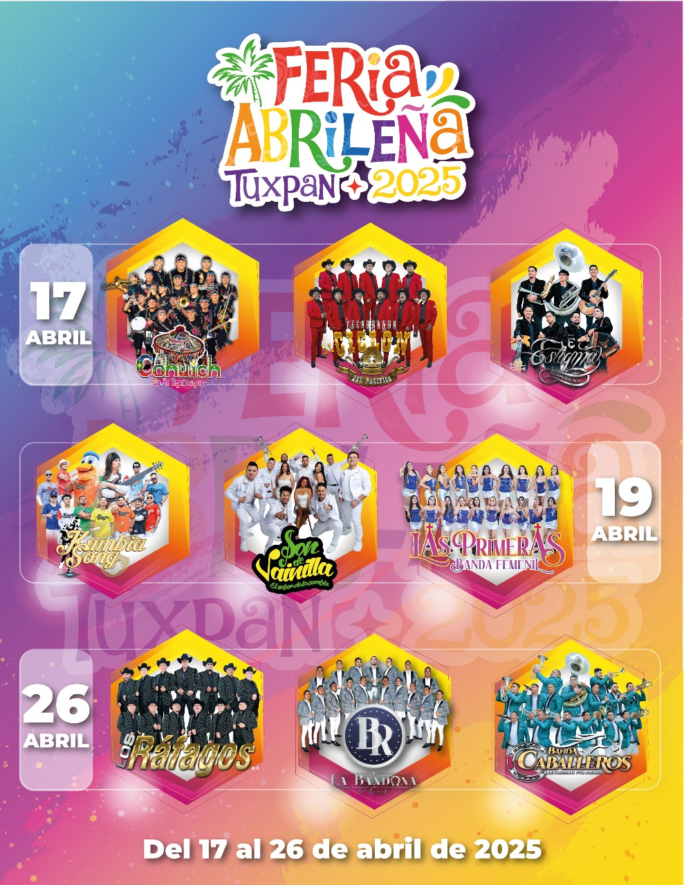 Cartelera de la Feria Abrileña Tuxpan Nayarit 2025