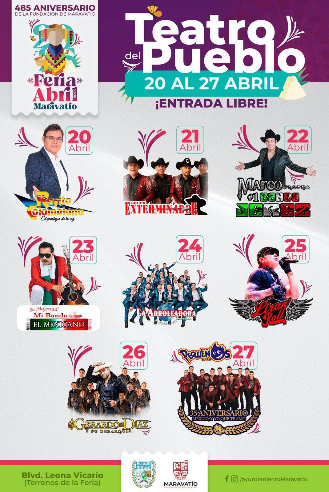 Cartelera artística Expo Feria Maravatío 2025