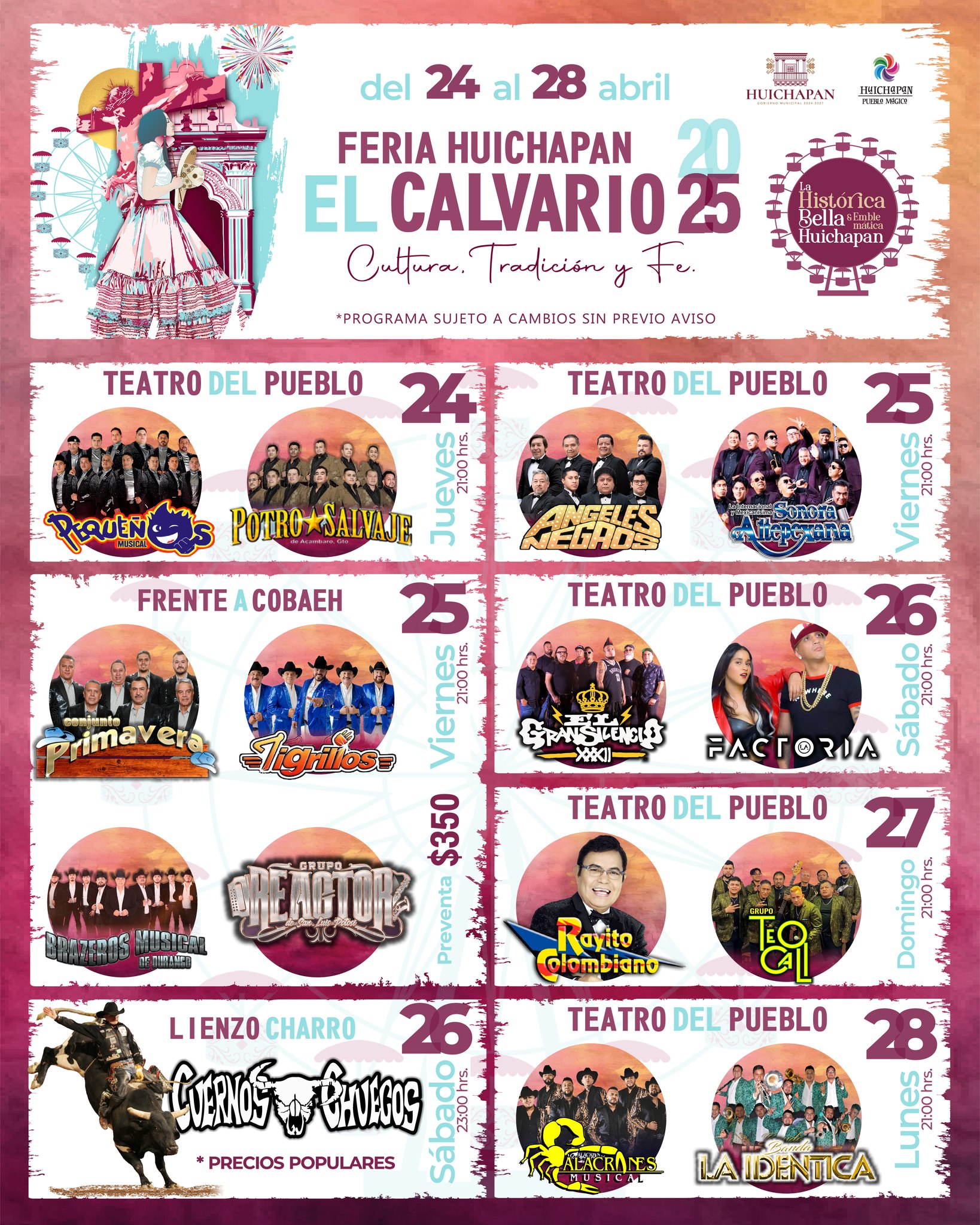 Cartelera Feria El Calvario Huichapan 2025