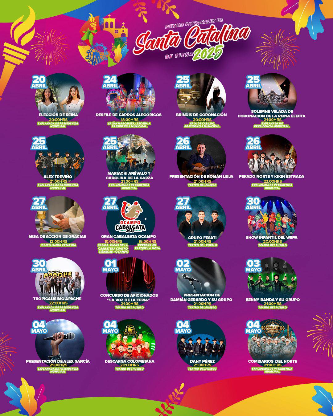 Elenco Fiestas Patronales de Santa Catalina Ocampo 2025