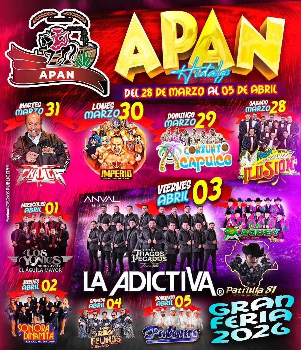 Cartelera artística Feria del Maguey, la Cebada y el Pulque Apan 2026