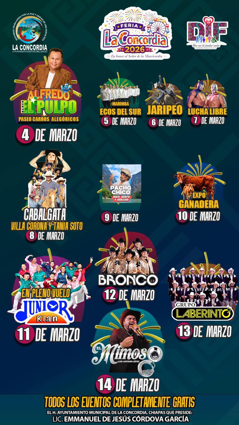 Cartelera estelar Feria La Concordia 2026