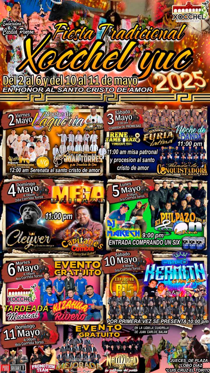 Cartelera de la Fiesta Tradicional Xocchel Yucatán 2025
