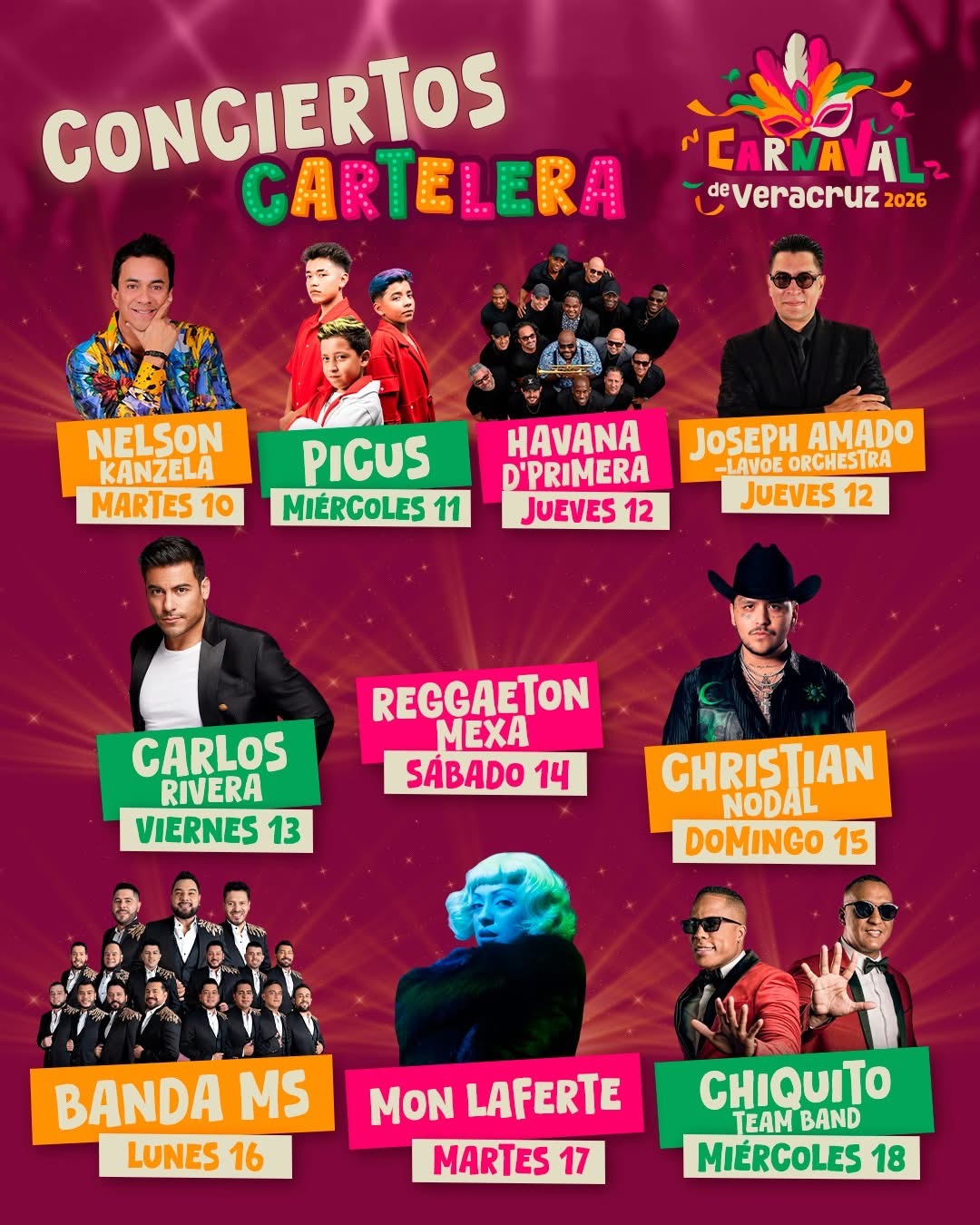 Cartelera estelar Carnaval de Veracruz 2026