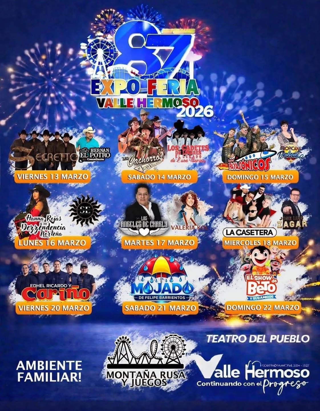 Cartelera artística Expo Feria Valle Hermoso 2026
