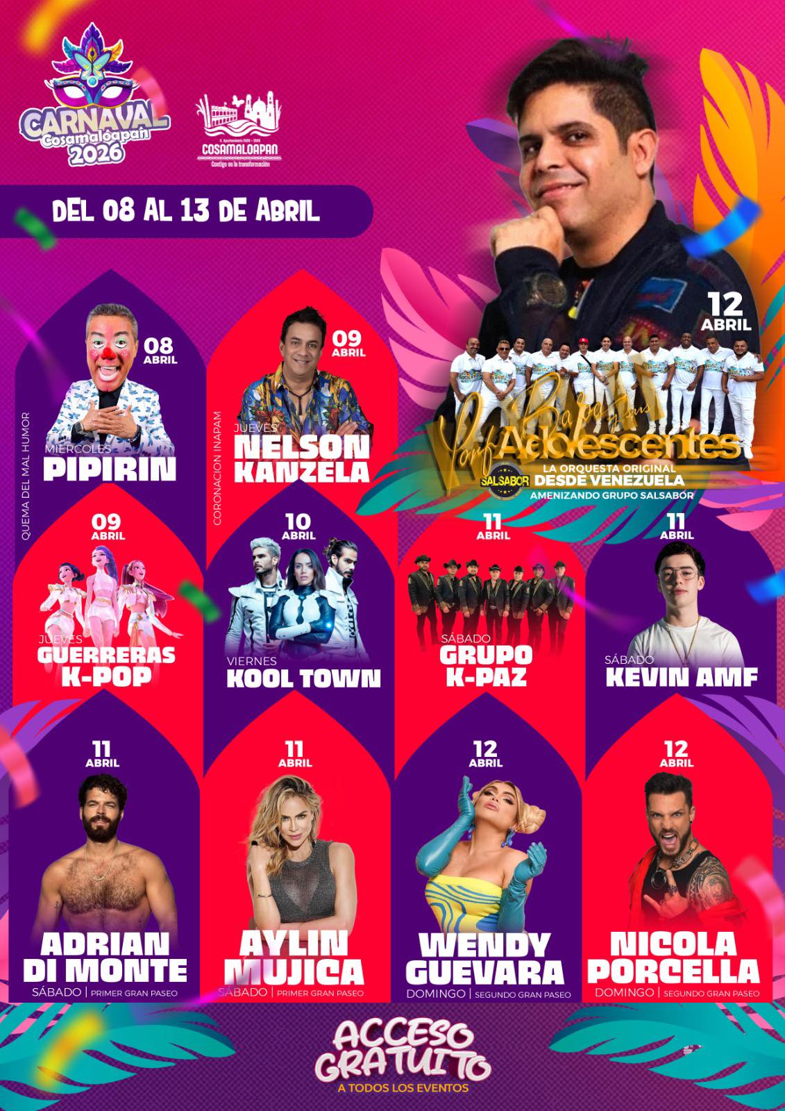 Cartelera Artística Carnaval Cosamaloapan 2026
