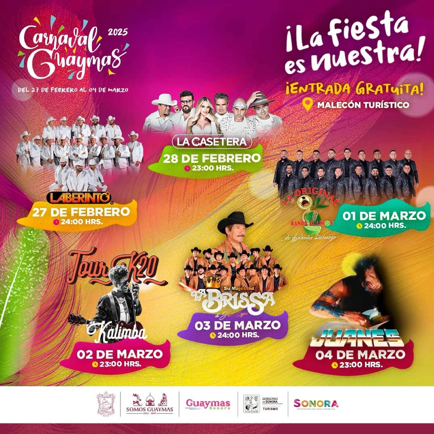Cartelera estelar Carnaval Guaymas 2025