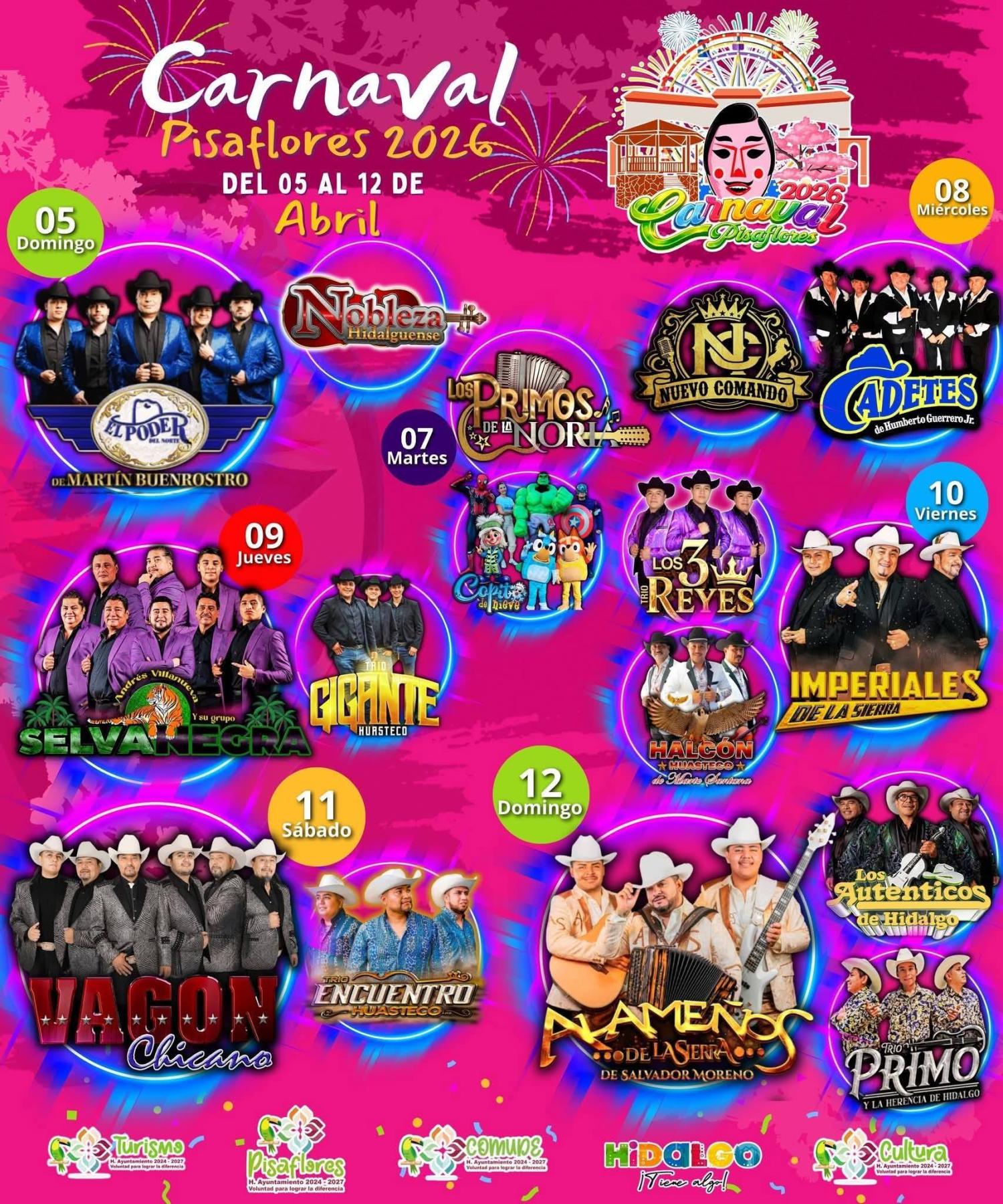 Cartelera artística Carnaval Pisaflores 2026