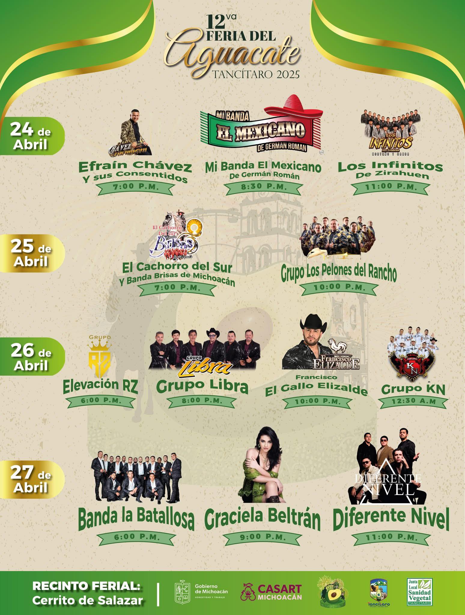 Cartelera Artística Feria del Aguacate Tancítaro 2025