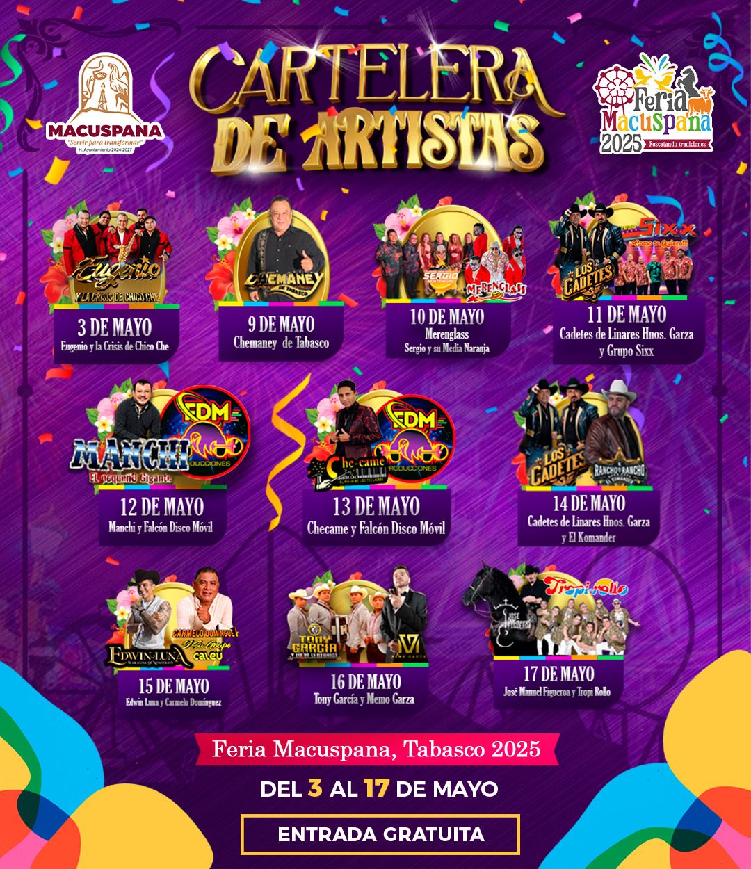 Cartelera artística Feria Macuspana 2025
