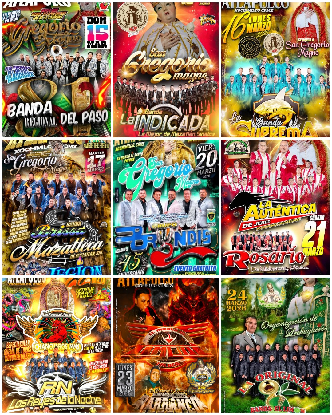 Cartelera artística Feria San Gregorio Atlapulco 2026