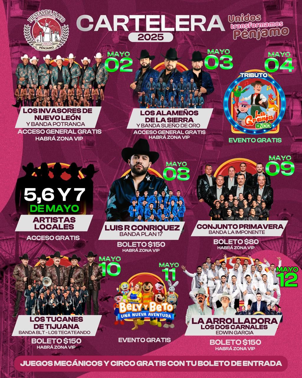 Cartelera Fiestas de Mayo Pénjamo 2025