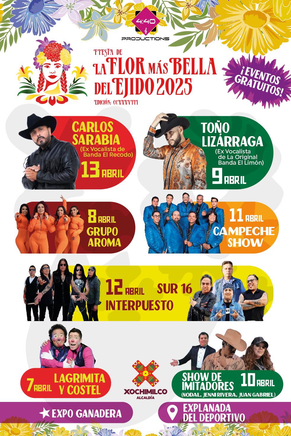 Cartelera Deportivo Xochimilco Fiesta de la Flor más Bella del Ejido 2025
