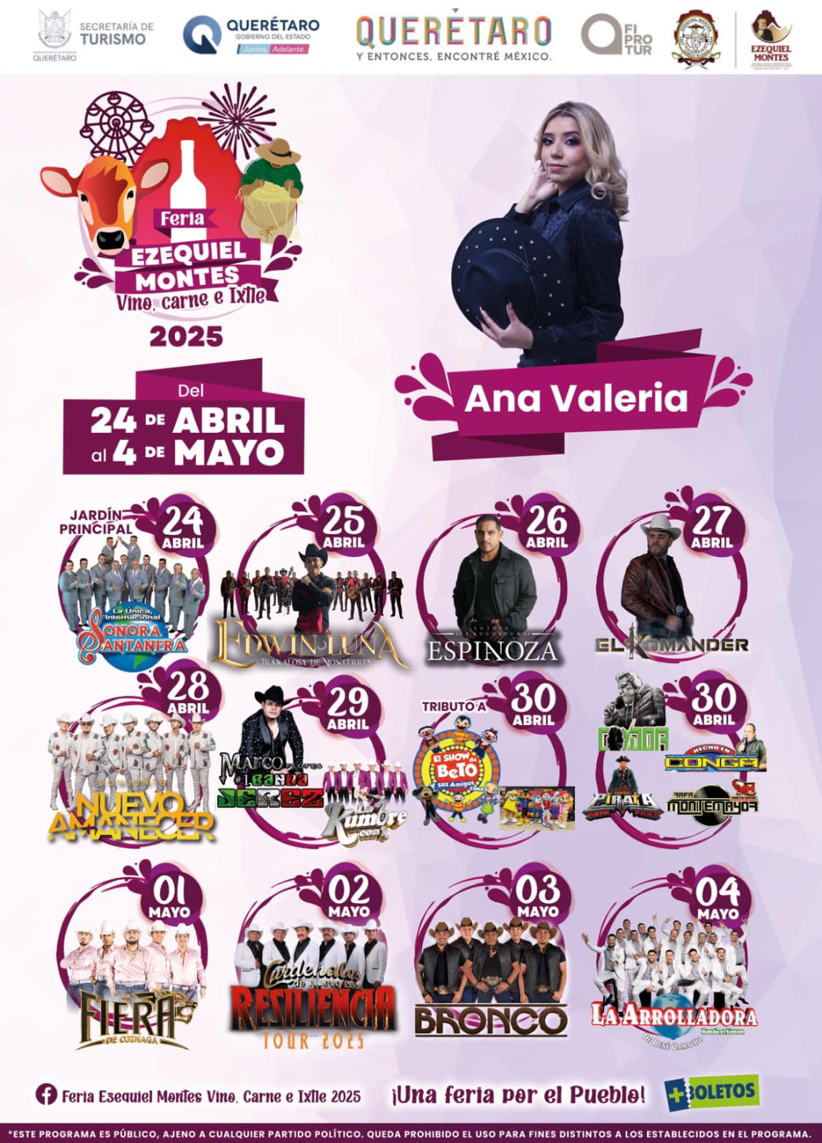 Cartelera artística Feria Ezequiel Montes 2025