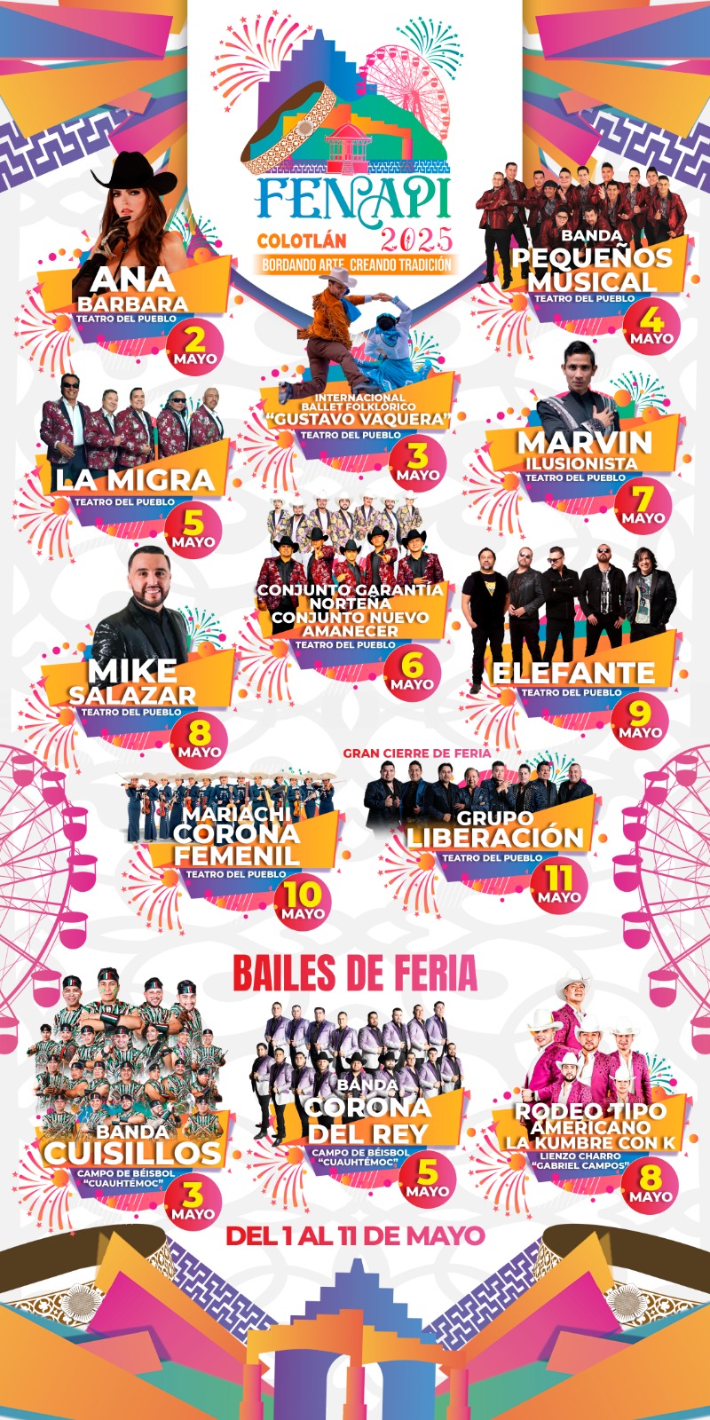 Cartelera Artística de la Feria Nacional del Piteado Colotlán 2025