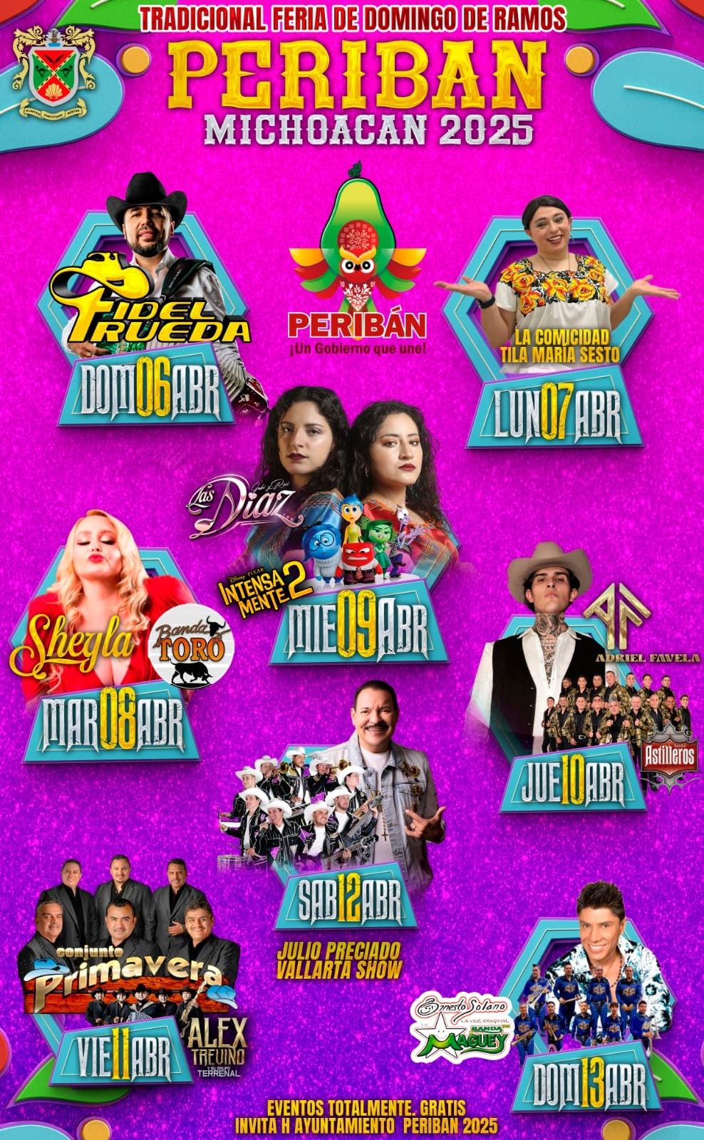 Cartelera artística Feria del Domingo de Ramos Peribán 2025