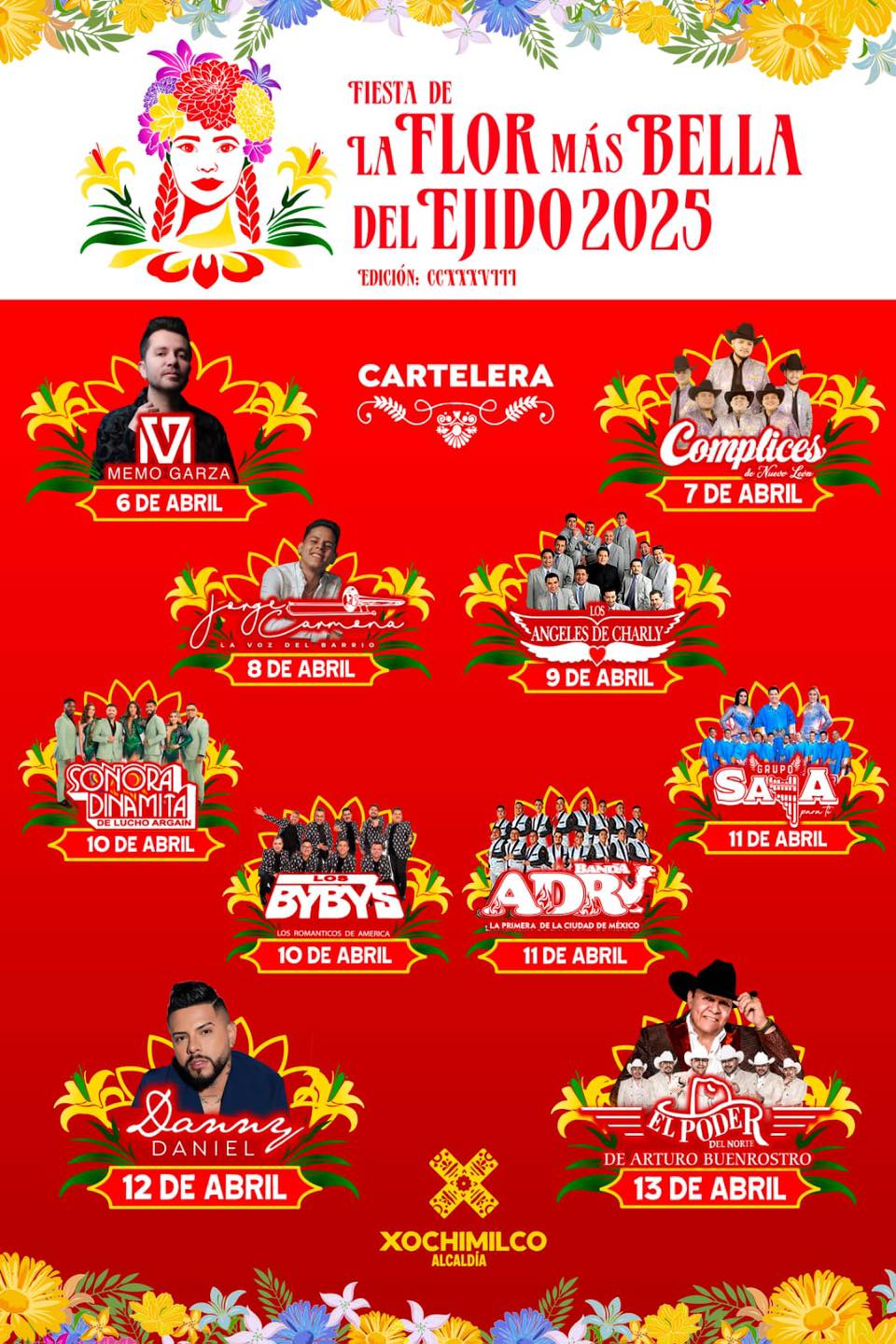 Cartelera artística Fiesta de la Flor más Bella del Ejido 2025