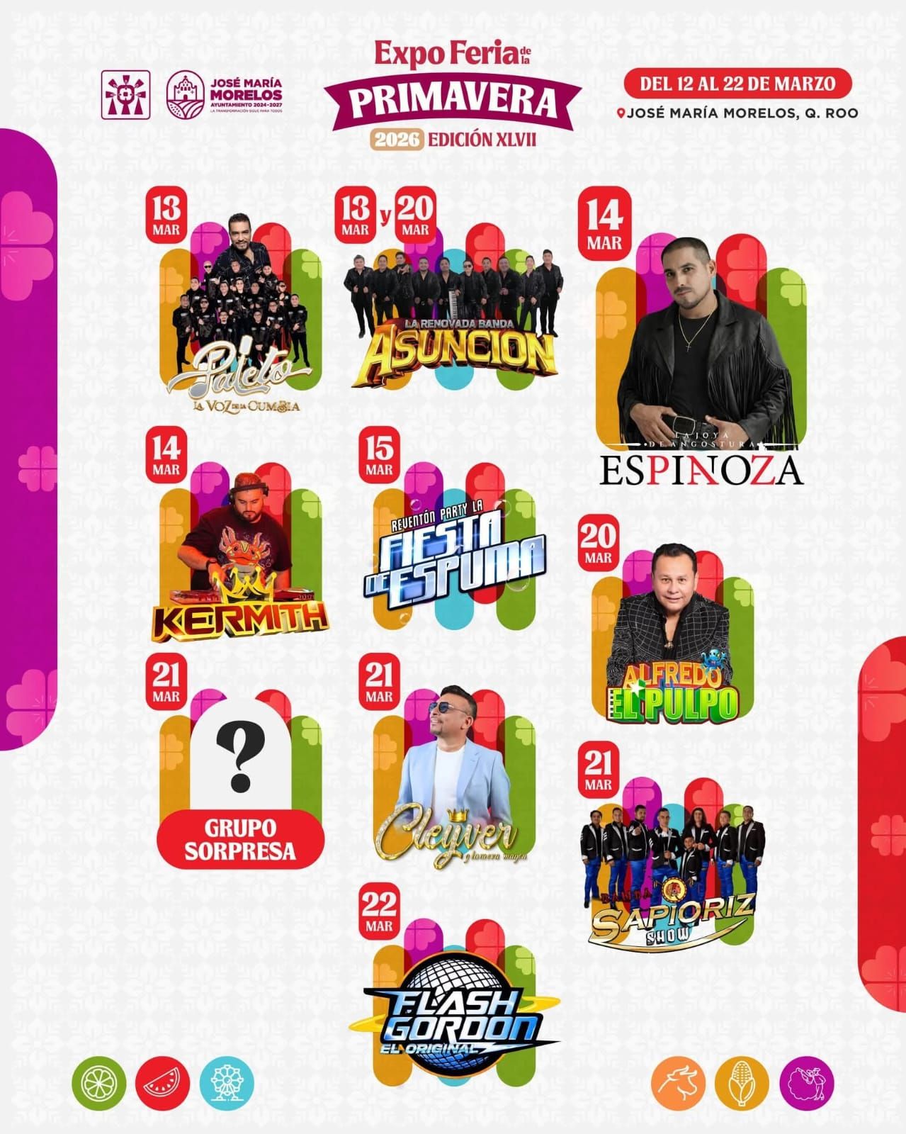 Cartelera artística Feria de la Primavera EXPOMOR 2026
