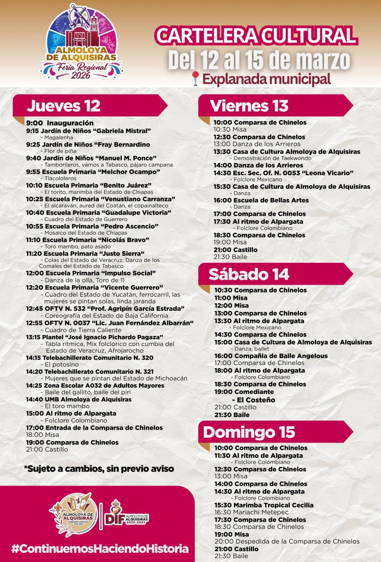 Programa completo Feria Almoloya de Alquisiras 2026