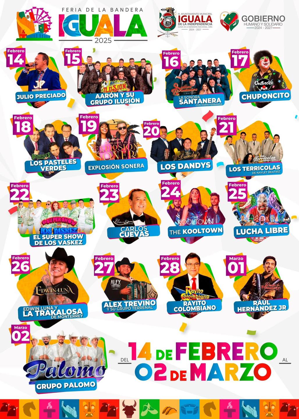 Cartelera artística - Feria de la Bandera Iguala 2025