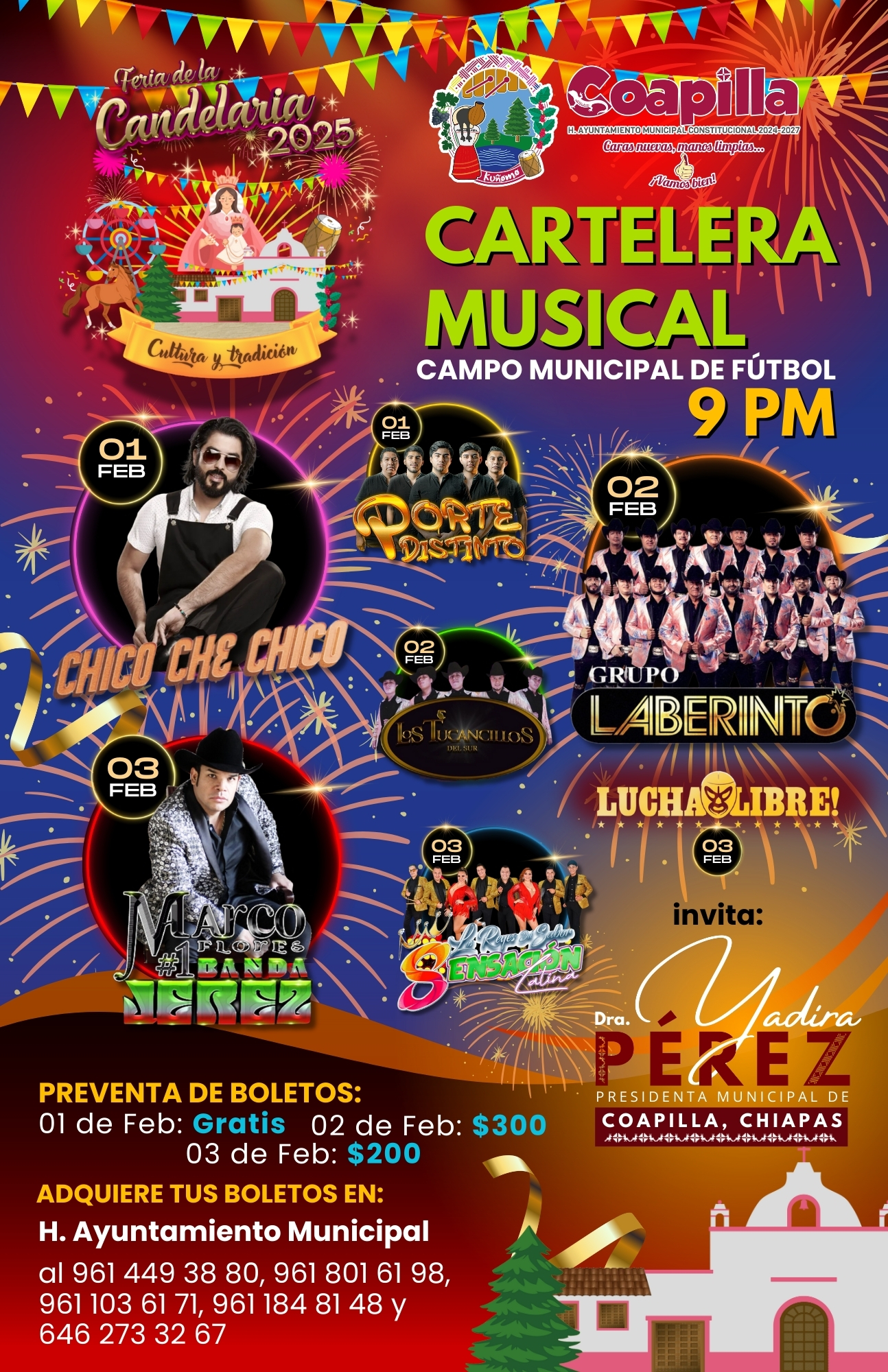 Cartelera artística Feria de la Candelaria Coapilla 2025