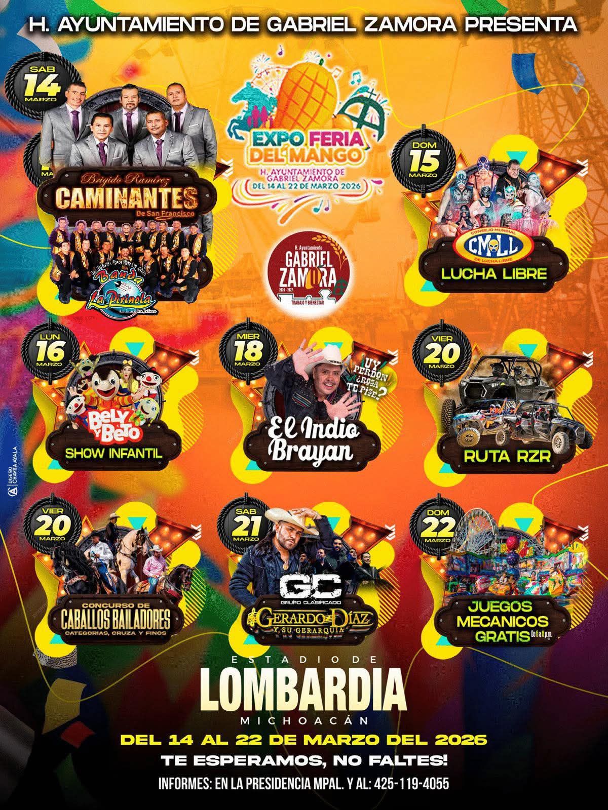 Cartelera artística Expo Feria del Mango Lombardía 2026