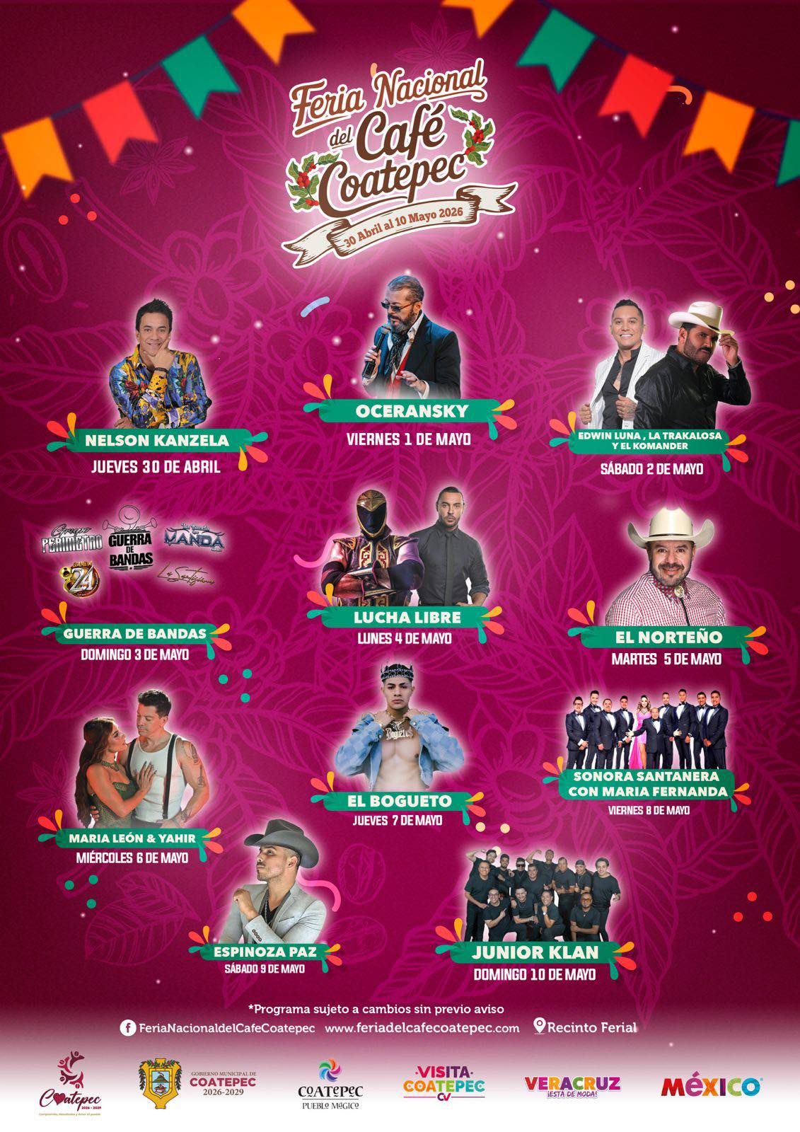 Cartelera Feria Nacional del Café Coatepec 2026
