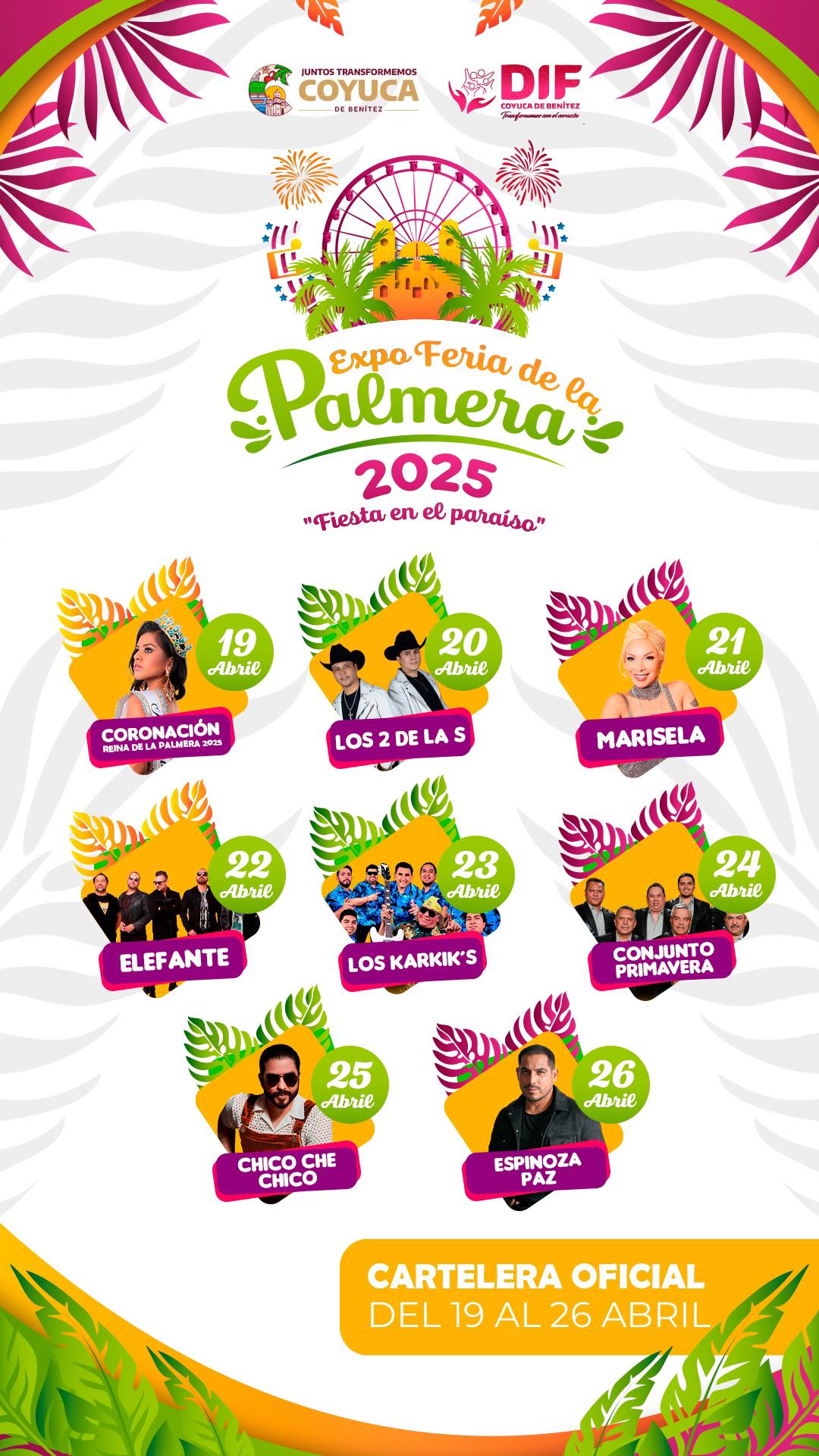 Cartelera Artística Feria de la Palmera Coyuca de Benítez 2025