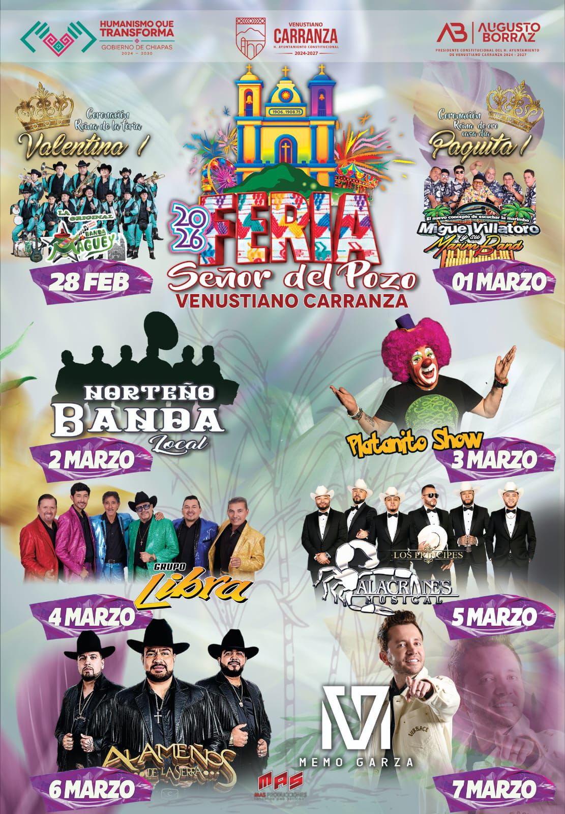 Cartelera artística Feria del Señor del Pozo Venustiano Carranza 2026