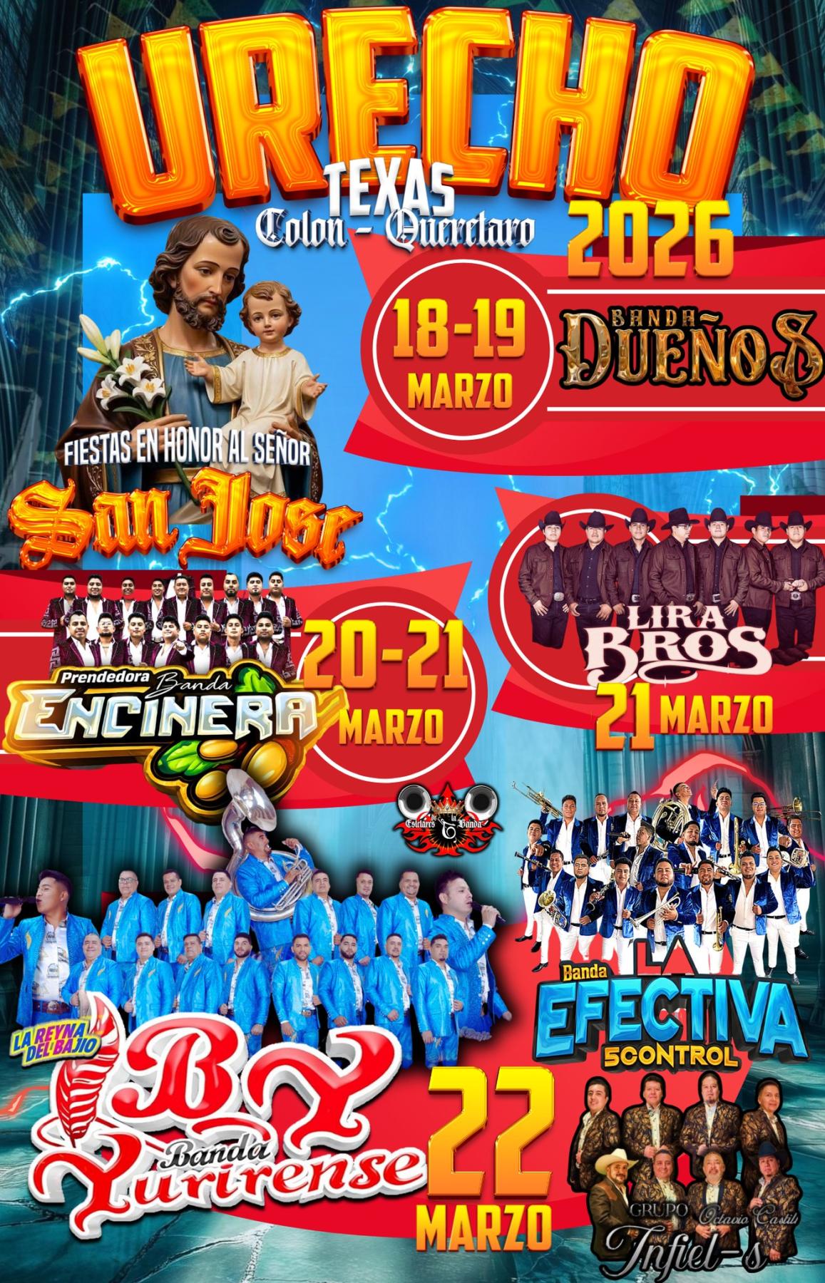 Cartelera estelar Feria Patronal Urecho 2026