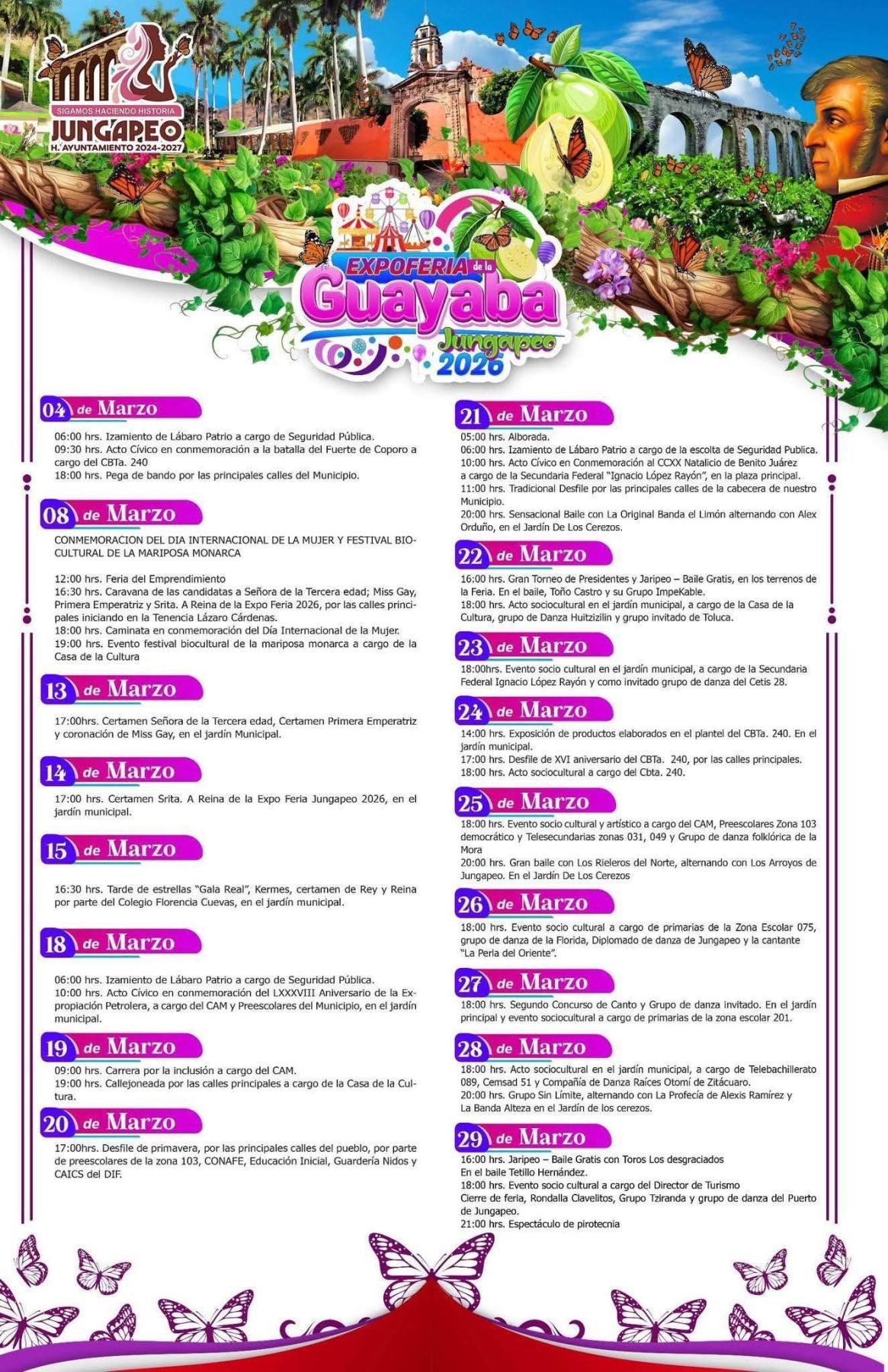 Cartelera Expo Feria de la Guayaba Jungapeo 2026