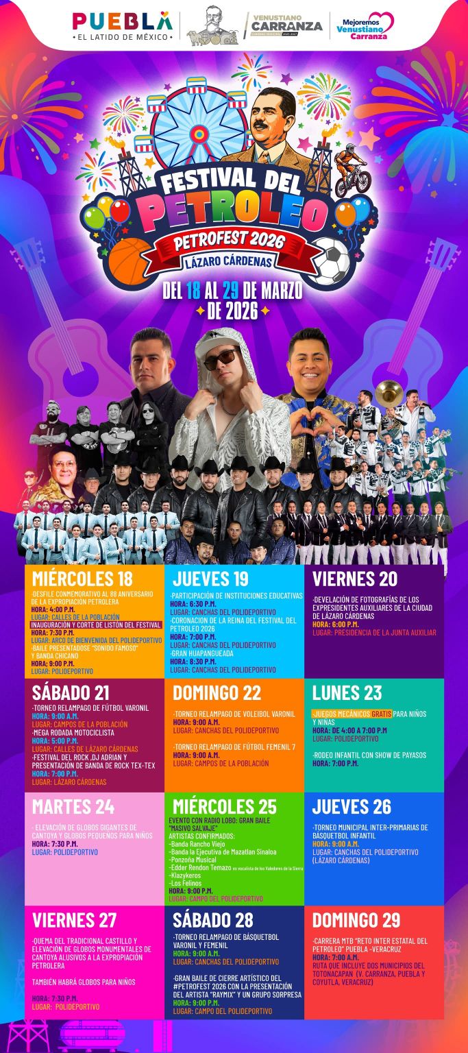 Cartelera artística Festival del Petróleo Petrofest 2026