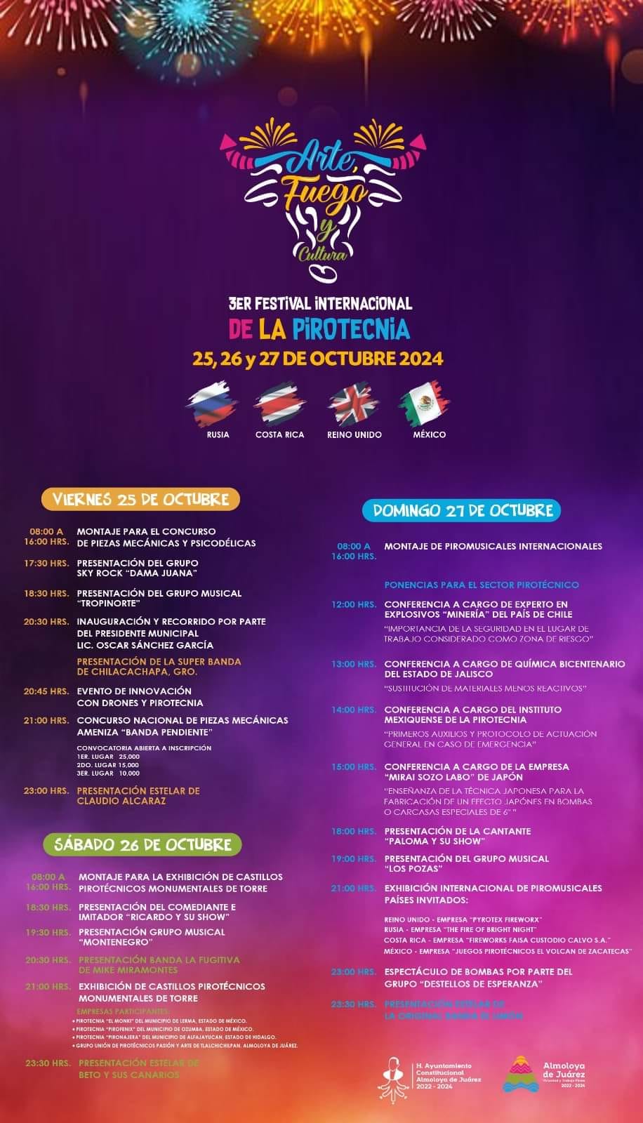 Programa del Festival Internacional de la Pirotecnia Almoloya de Juárez 2024