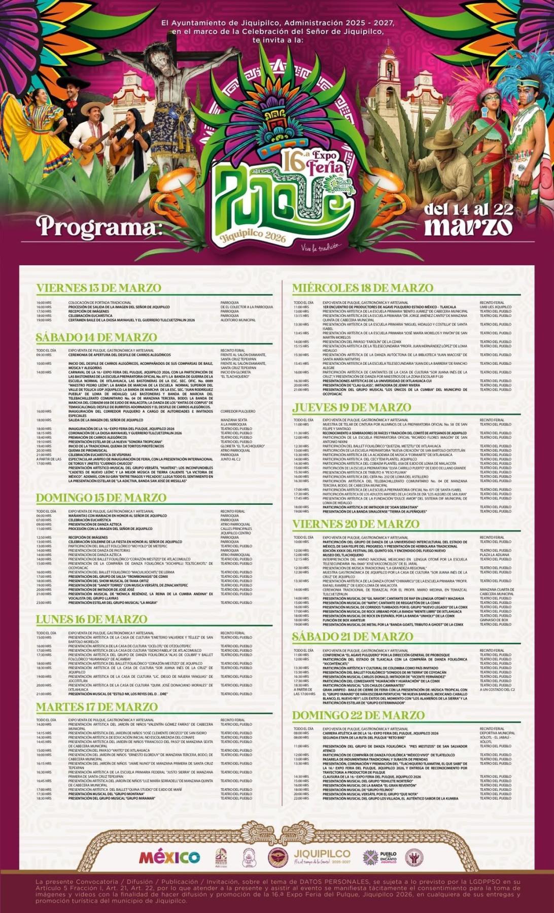 Programa completo Expo Feria del Pulque Jiquipilco 2026