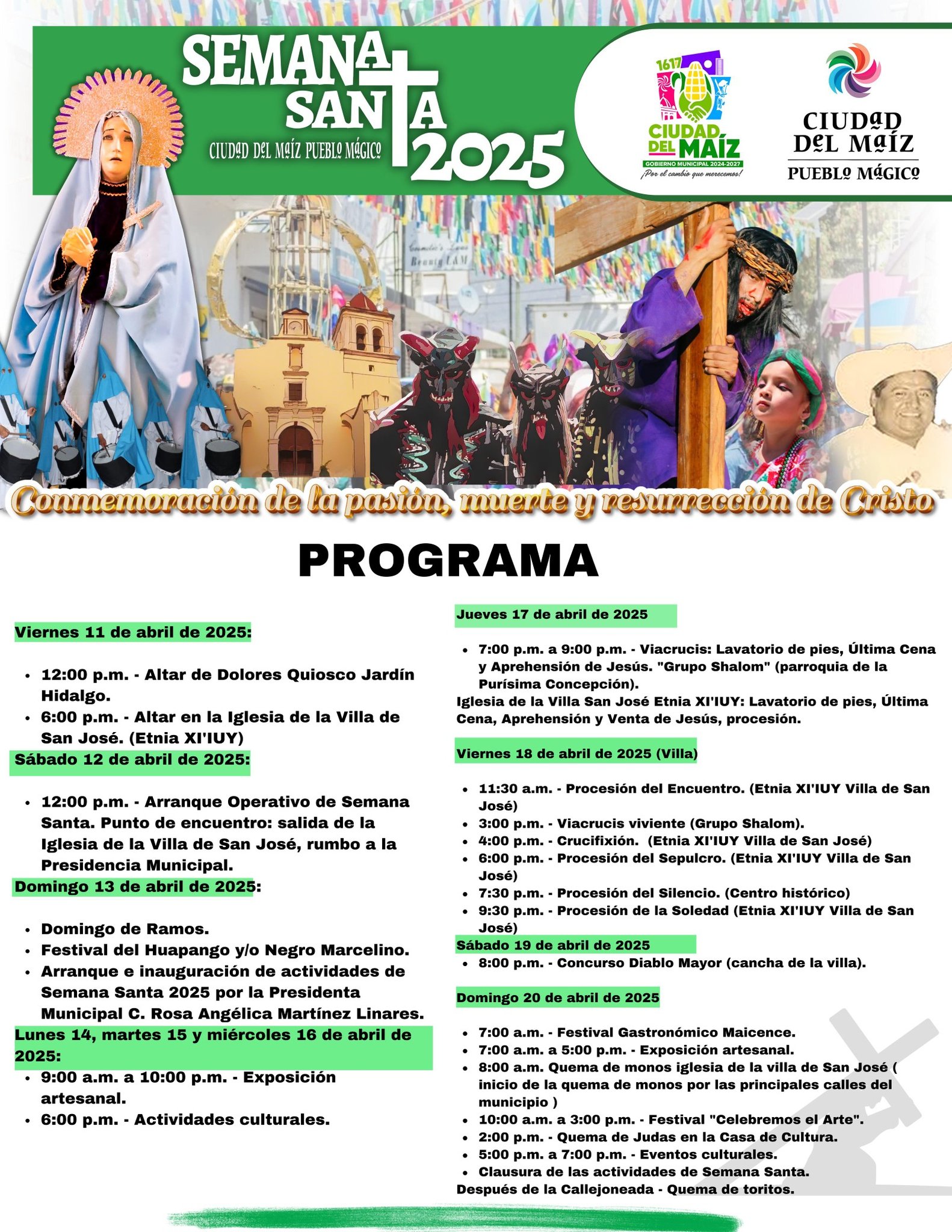Programa de la Semana Santa Ciudad del Maíz 2025