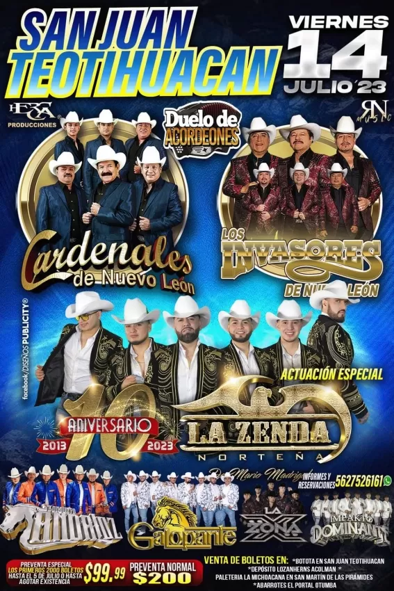 Cardenales de NL, Invasores de NL, La Zenda Norteña en Teotihuacán, Julio 2023