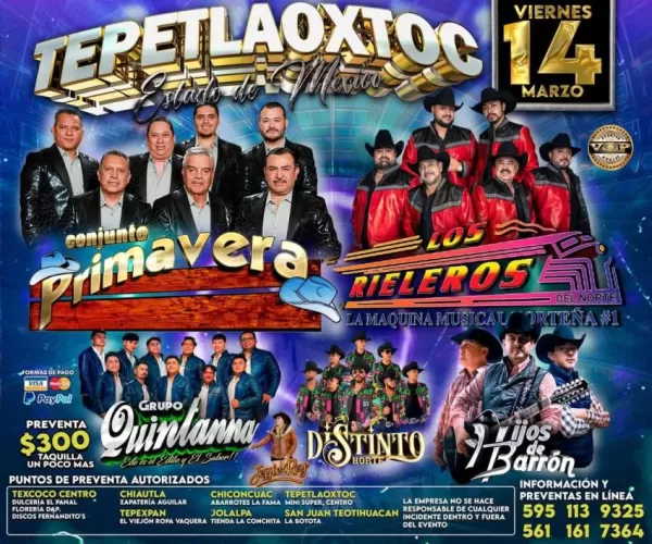 Conjunto Primavera y Rieleros del Norte en Tepetlaoxtoc, Marzo 2025
