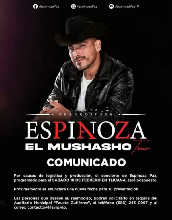 Espinoza Paz en la Monumental de Tijuana, BC (POSPUESTO) Espinoza Paz en la Monumental de Tijuana, BC (POSPUESTO)