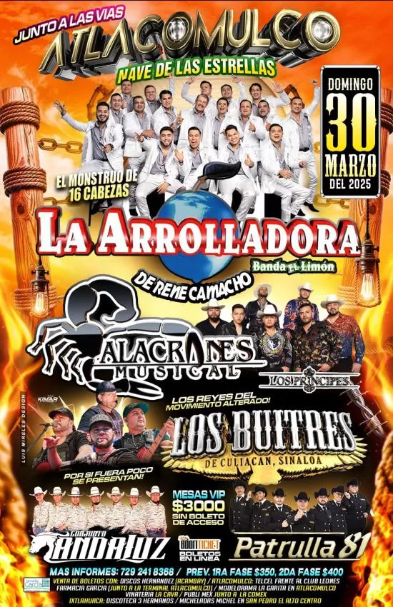 La Arrolladora y Alacranes Musical en Atlacomulco, Marzo 2025